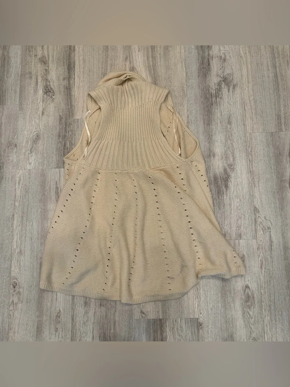 Michael Kors Beige Sleeveless Open Front Knit Shawl Cardigan Size Large